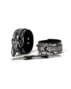 Snake PU Ankle Restraints Black/Silver