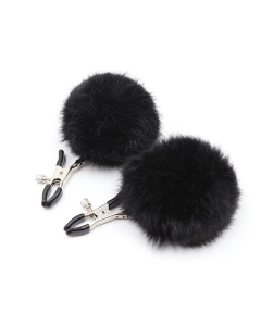 Nipple Clamps with Fluffy Ball Black