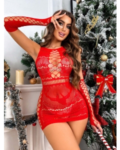 Christmas Dress with Gloves S/L - Red