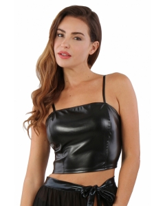 Leatherlook Top with back zip-XL-black