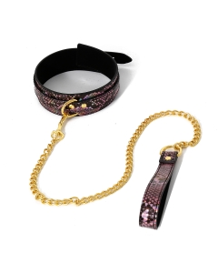Snake PU Collar with Gold Chain Pink
